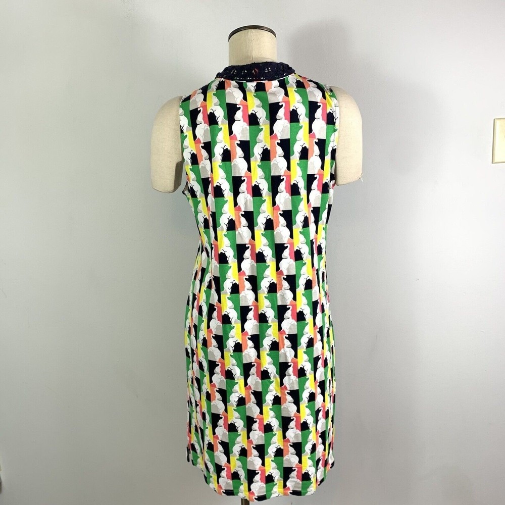 Crown and Ivy size medium Shift Dress Elephant green coral blue V-neck - Picture 6 of 8